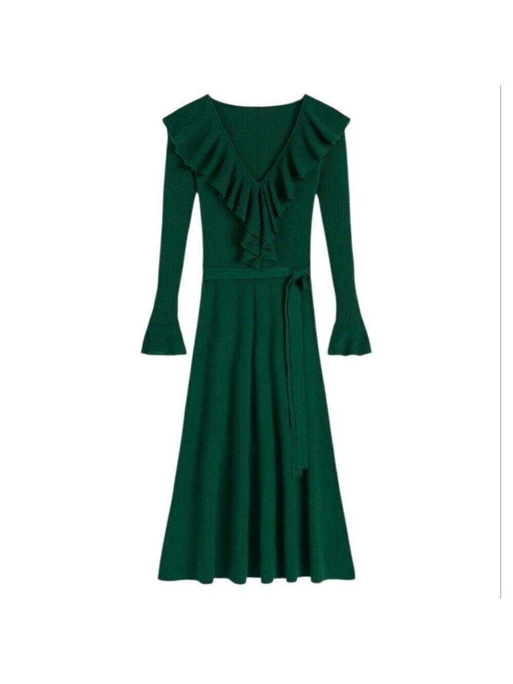 Boden Emerald Night Ruffled Ribbed Dress Size 6R